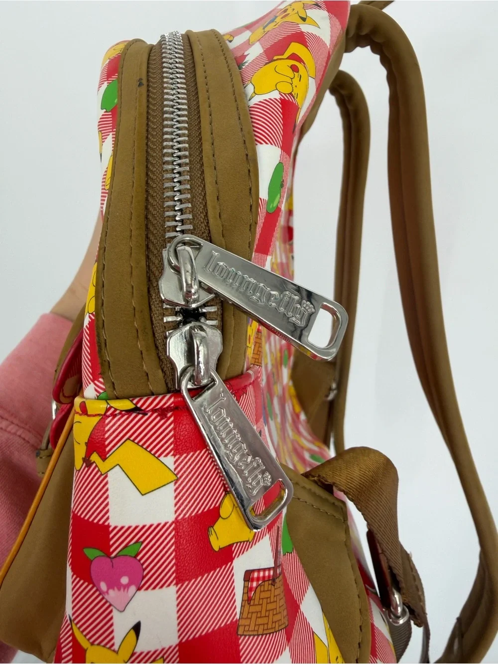 Loungefly Red Check Pikachu Picnic Mini Backpack with Brown Accents